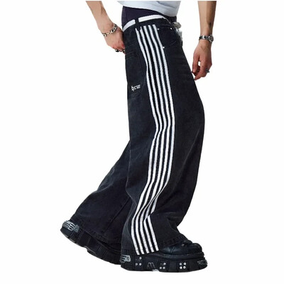 Blugi Streetwear Y2K Îmbrăcăminte Hip Hop Blugi largi brodați Retro Pantaloni negri Punk Rock Bărbați Pantaloni largi cu talie înaltă