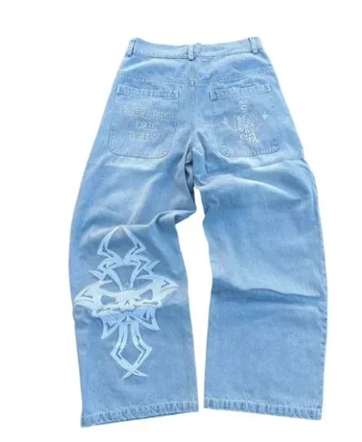 Blugi Streetwear Y2K Îmbrăcăminte Hip Hop Blugi largi brodați Retro Pantaloni negri Punk Rock Bărbați Pantaloni largi cu talie înaltă