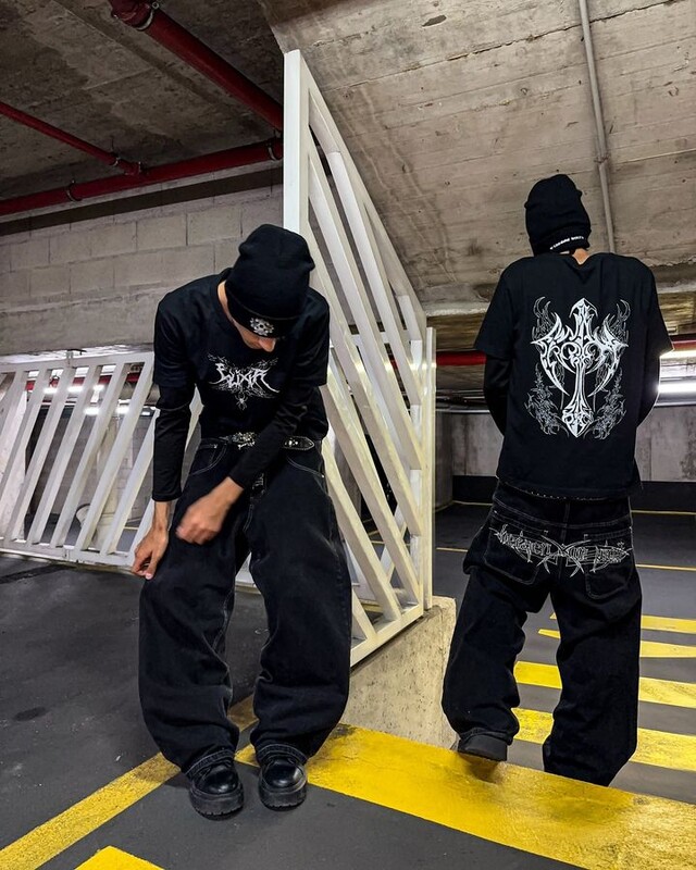 Blugi Streetwear Y2K Îmbrăcăminte Hip Hop Blugi largi brodați Retro Pantaloni negri Punk Rock Bărbați Pantaloni largi cu talie înaltă