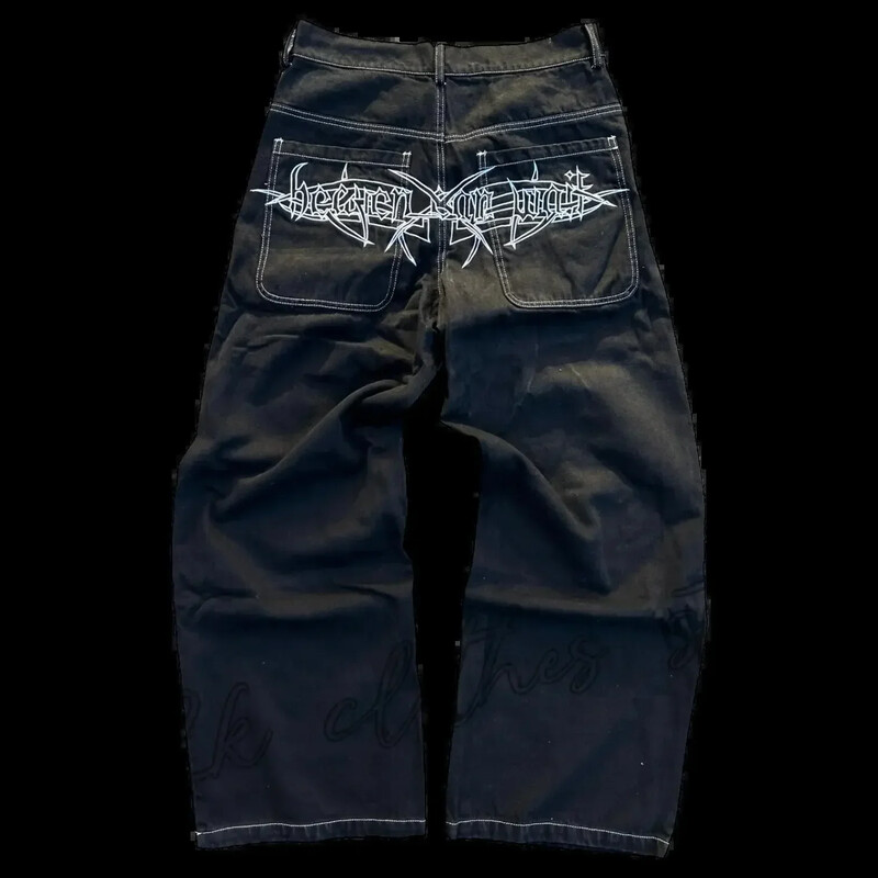 Blugi Streetwear Y2K Îmbrăcăminte Hip Hop Blugi largi brodați Retro Pantaloni negri Punk Rock Bărbați Pantaloni largi cu talie înaltă