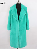 Nerazzurri Iarna Verde Gros Cald Moale Lung Pufos Blana Falsa Femei Rever Casual Lux Moda Coreeana 4xl 5xl 6xl 7xl 2022