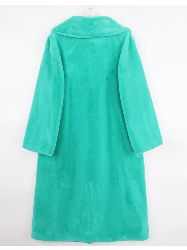 Nerazzurri Iarna Verde Gros Cald Moale Lung Pufos Blana Falsa Femei Rever Casual Lux Moda Coreeana 4xl 5xl 6xl 7xl 2022