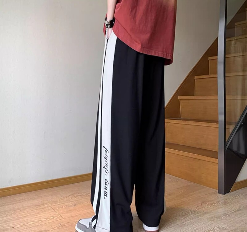 American High Street ρετρό ριγέ casual αθλητικά παντελόνια Ανδρική τάση σε μεγάλο μέγεθος φαρδύ παντελόνι σε ίσιο πόδι