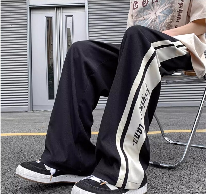 American High Street ρετρό ριγέ casual αθλητικά παντελόνια Ανδρική τάση σε μεγάλο μέγεθος φαρδύ παντελόνι σε ίσιο πόδι