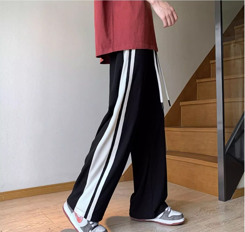 American High Street ρετρό ριγέ casual αθλητικά παντελόνια Ανδρική τάση σε μεγάλο μέγεθος φαρδύ παντελόνι σε ίσιο πόδι