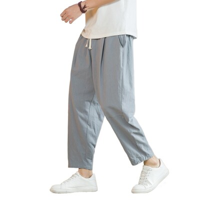 Pantaloni de sport ușori din in, pentru bărbați, din bumbac, de culoare solidă, respirabili, pantaloni largi, pantaloni lungi, bărbați