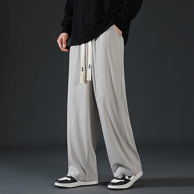 Vīriešu brīvas ikdienišķas bikses, savelkamās, elastīgas vidukļa bikses, elpojošas, melnas pelēkas haki krāsas vīriešu apģērbs, taisnas, platas bikses