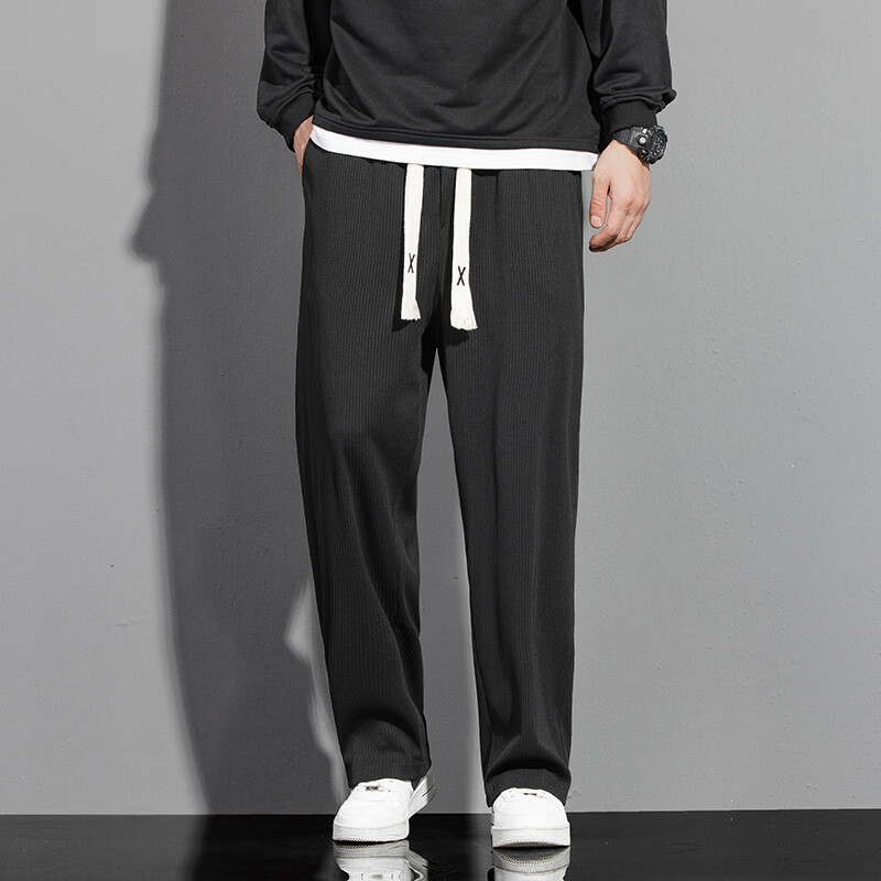 Vīriešu brīvas ikdienišķas bikses, savelkamās, elastīgas vidukļa bikses, elpojošas, melnas pelēkas haki krāsas vīriešu apģērbs, taisnas, platas bikses