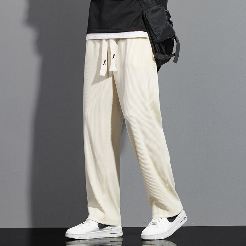 Vīriešu brīvas ikdienišķas bikses, savelkamās, elastīgas vidukļa bikses, elpojošas, melnas pelēkas haki krāsas vīriešu apģērbs, taisnas, platas bikses