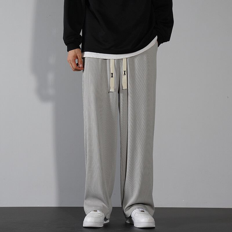 Vīriešu brīvas ikdienišķas bikses, savelkamās, elastīgas vidukļa bikses, elpojošas, melnas pelēkas haki krāsas vīriešu apģērbs, taisnas, platas bikses