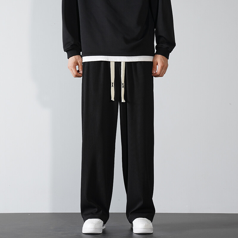 Vīriešu brīvas ikdienišķas bikses, savelkamās, elastīgas vidukļa bikses, elpojošas, melnas pelēkas haki krāsas vīriešu apģērbs, taisnas, platas bikses