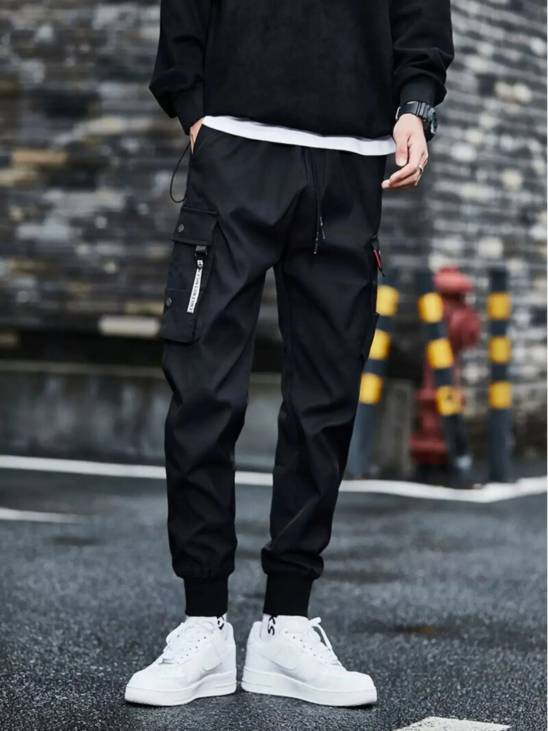 Pantaloni grei pentru bărbați, pantaloni largi, drepti, la modă, din bumbac de mătase, pantaloni casual care leagă picioarele