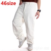 Hip Hop suur suurus Pikad püksid New Style Plus Size meeste teksad meeste tänavarõivad kottis teksad Valged teksad meestele 46 44