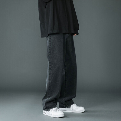 Νέα κορεατική μόδα Ανδρικά casual μακριά τζιν Κλασικό ίσιο τζιν Φαρδύ παντελόνι μονόχρωμο γαλάζιο μαύρο 3XL