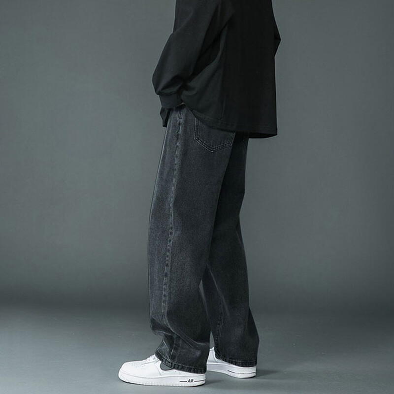 Νέα κορεατική μόδα Ανδρικά casual μακριά τζιν Κλασικό ίσιο τζιν Φαρδύ παντελόνι μονόχρωμο γαλάζιο μαύρο 3XL