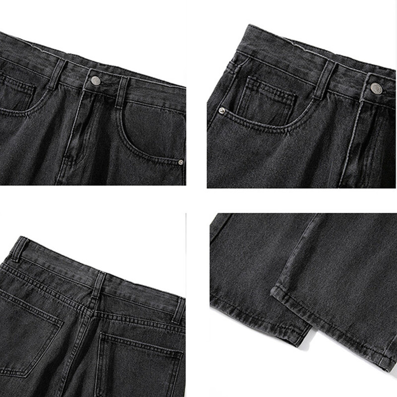 Νέα κορεατική μόδα Ανδρικά casual μακριά τζιν Κλασικό ίσιο τζιν Φαρδύ παντελόνι μονόχρωμο γαλάζιο μαύρο 3XL