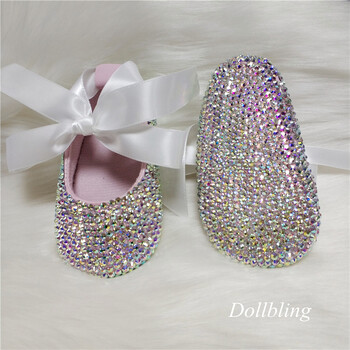 παπιγιόν Προσαρμοσμένα κρύσταλλα Sparkle Bling Rhinestones Βρεφικά παπούτσια για κορίτσια βρεφικά 0-1Y κορδέλα Princess shoes First Walkers hairband