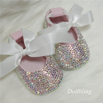 παπιγιόν Προσαρμοσμένα κρύσταλλα Sparkle Bling Rhinestones Βρεφικά παπούτσια για κορίτσια βρεφικά 0-1Y κορδέλα Princess shoes First Walkers hairband