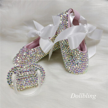 παπιγιόν Προσαρμοσμένα κρύσταλλα Sparkle Bling Rhinestones Βρεφικά παπούτσια για κορίτσια βρεφικά 0-1Y κορδέλα Princess shoes First Walkers hairband