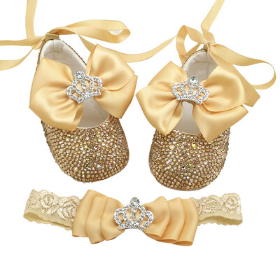 bowknot Personalizat Sparkle Bling cristale Strasuri Pantofi pentru fete pentru bebeluși Panglică pentru copii 0-1Ani Pantofi prințesă First Walkers