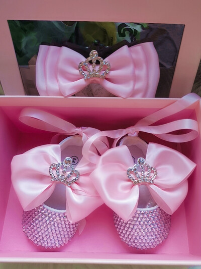 bowknot Personalizat Sparkle Bling cristale Strasuri Pantofi pentru fete pentru bebeluși Panglică pentru copii 0-1Ani Pantofi prințesă First Walkers