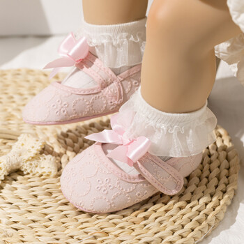 Νέα παπούτσια για κοριτσάκι Princess Bow Flower Baby walking shoes Μοτίβο λουλουδιών Βαμβακερά μαλακά αντιολισθητικά παπούτσια για νήπια 0-18 μηνών