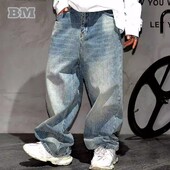 Îmbrăcăminte de stradă americană Blugi largi de înaltă calitate Îmbrăcăminte pentru bărbați Pantaloni din denim de modă coreeană Blugi stivuiți hip hop Pantaloni vintage