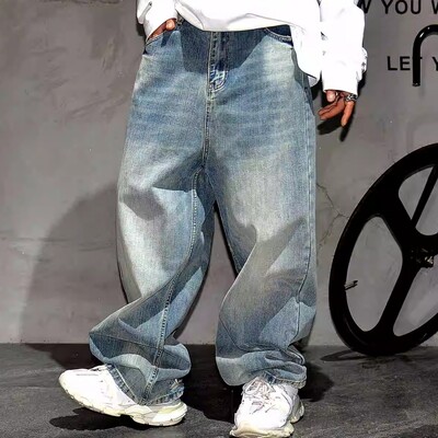 Îmbrăcăminte de stradă americană Blugi largi de înaltă calitate Îmbrăcăminte pentru bărbați Pantaloni din denim de modă coreeană Blugi stivuiți hip hop Pantaloni vintage