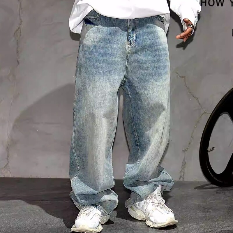Îmbrăcăminte de stradă americană Blugi largi de înaltă calitate Îmbrăcăminte pentru bărbați Pantaloni din denim de modă coreeană Blugi stivuiți hip hop Pantaloni vintage
