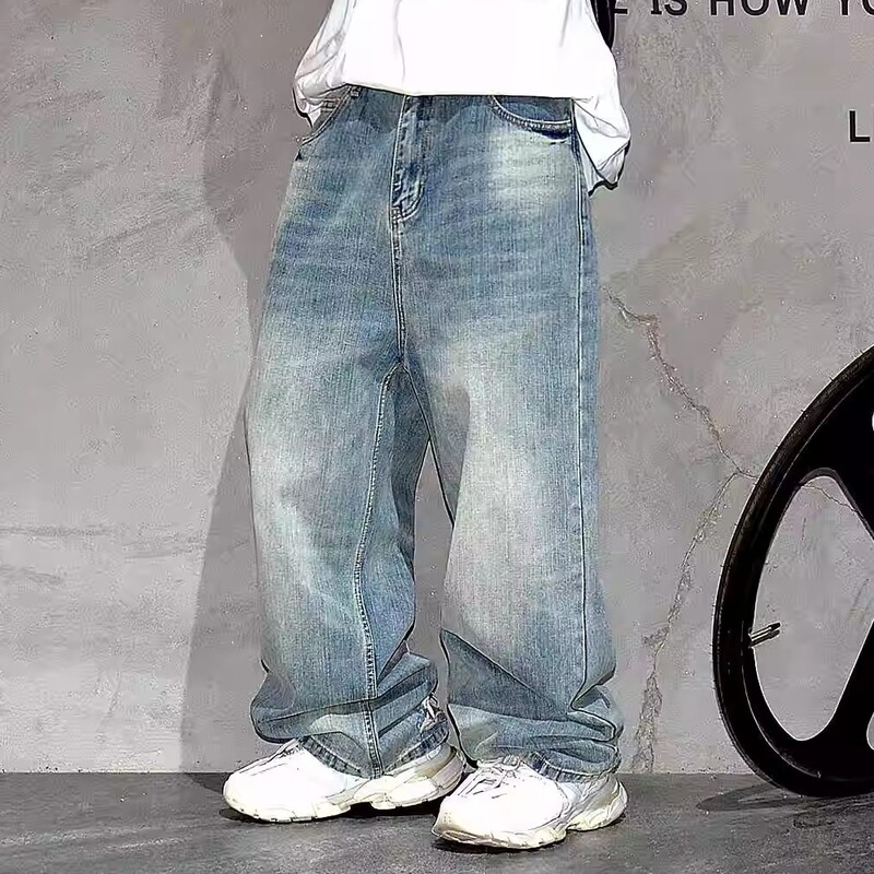 Îmbrăcăminte de stradă americană Blugi largi de înaltă calitate Îmbrăcăminte pentru bărbați Pantaloni din denim de modă coreeană Blugi stivuiți hip hop Pantaloni vintage