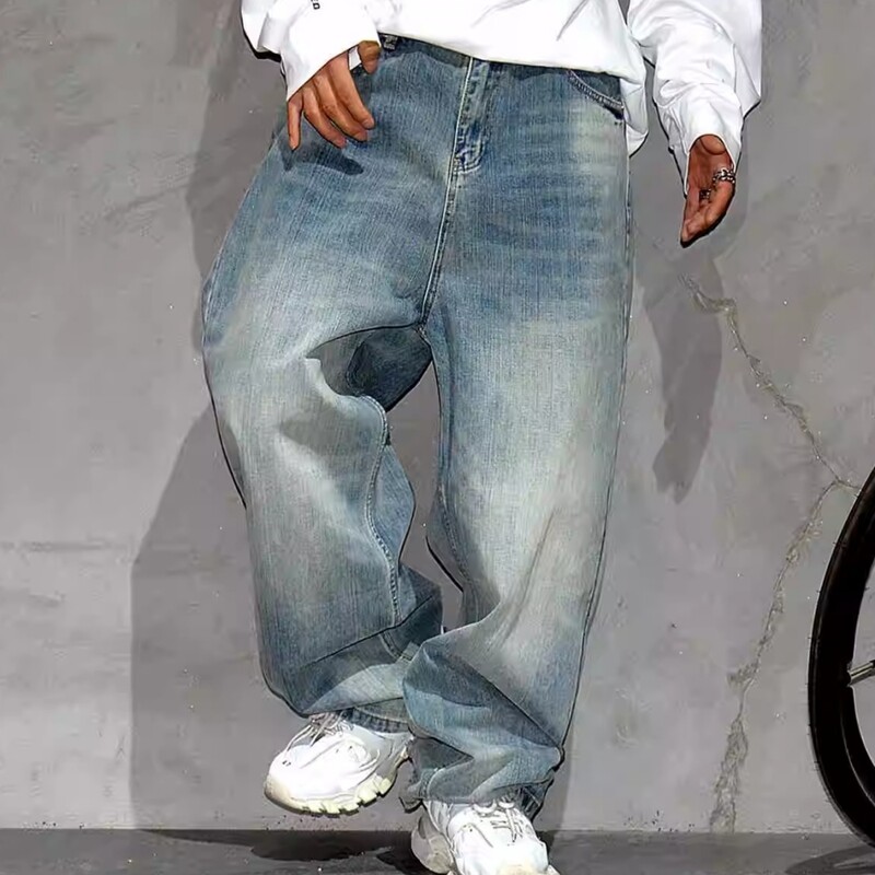 Îmbrăcăminte de stradă americană Blugi largi de înaltă calitate Îmbrăcăminte pentru bărbați Pantaloni din denim de modă coreeană Blugi stivuiți hip hop Pantaloni vintage