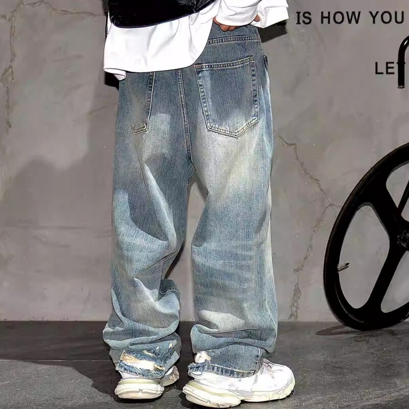 Îmbrăcăminte de stradă americană Blugi largi de înaltă calitate Îmbrăcăminte pentru bărbați Pantaloni din denim de modă coreeană Blugi stivuiți hip hop Pantaloni vintage