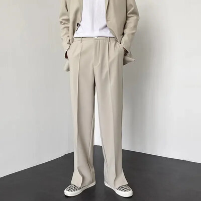 Meeste sirged kottis vabaaja püksid Korea lõhikuga isikupära ülikond püksid mood pidulik äri meeste tänavarõivad hall kaki must