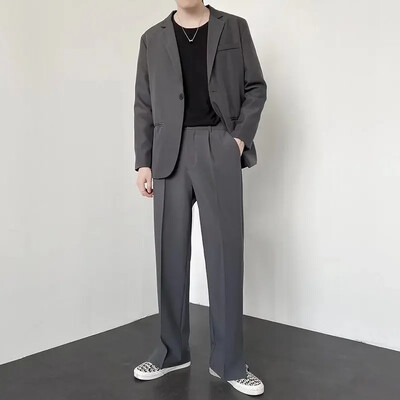Meeste sirged kottis vabaaja püksid Korea lõhikuga isikupära ülikond püksid mood pidulik äri meeste tänavarõivad hall kaki must