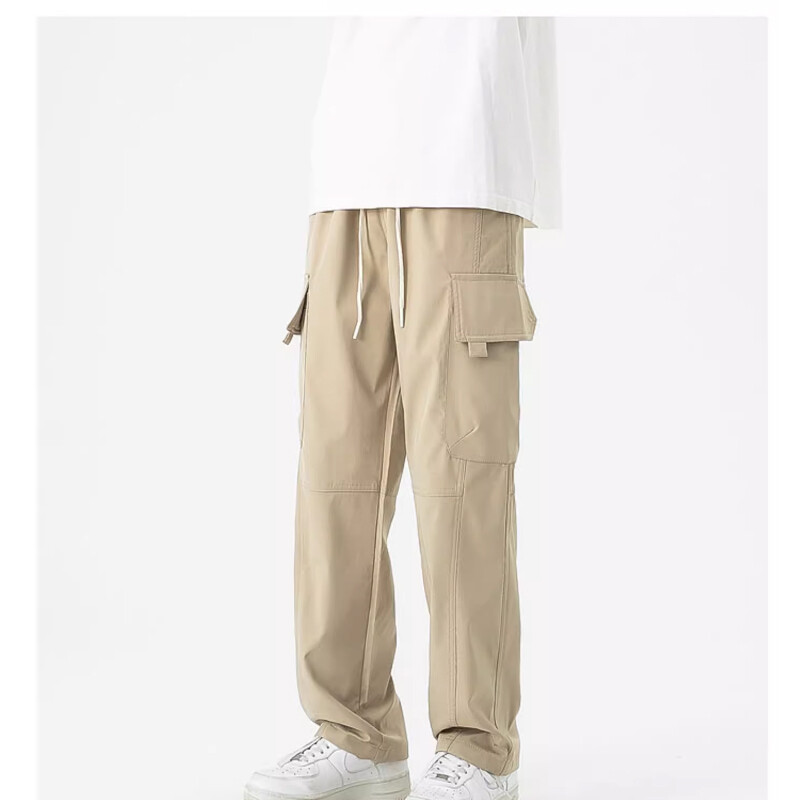 Ljeto 2024. novi stil ledeno svileni kombinezon labavog struka za dječake tanke brzosušeće sportske hlače široke hlače ravnih nogavica muške ležerne