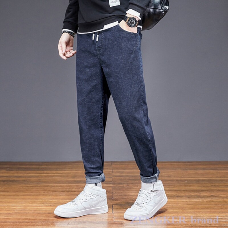 Φθινοπωρινό μοντέρνο τζιν μεγάλου μεγέθους ανδρικό φαρδύ και παχυντικό συν ελαστικό παντελόνι στα πόδια ανδρικό παχύ παντελόνι μακρύ παντελόνι 10XL 9XL τζιν μεγάλου μεγέθους