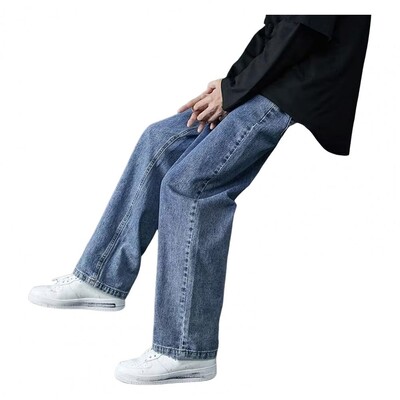 Salopete din denim pentru bărbați, pantaloni largi, la modă, pantaloni largi pentru bărbați, pentru stilul streetwear, pantaloni largi pentru călătorii în aer liber