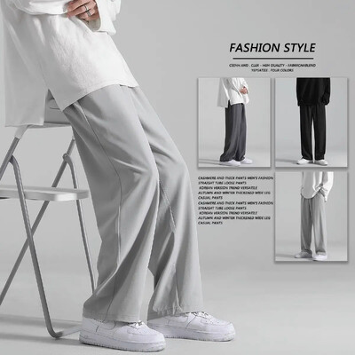 Pantaloni pentru bărbați din mătase de gheață, stil subțire, de vară, la modă, de marcă la modă, cu picior drept, cu uscare rapidă, pantaloni casual pentru bărbați