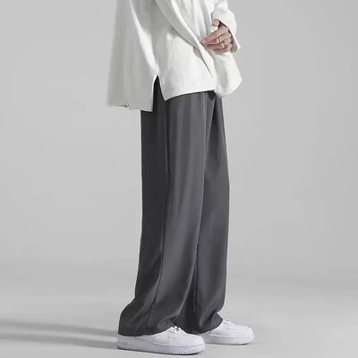 Férfi jégselyem nadrág nyári vékony stílus divatos márka laza szabású, egyenes lábú, gyorsan száradó, széles szárú alkalmi férfi nadrágok