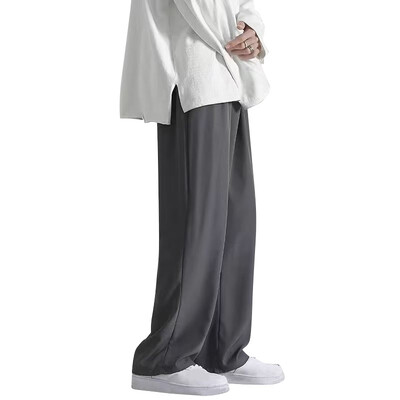 Ljetne tanke ravne široke, ležerne muške hlače s elastičnim strukom, ledena svila, prozračna prevlaka, široke nogavice, duge široke hlače, trenirka