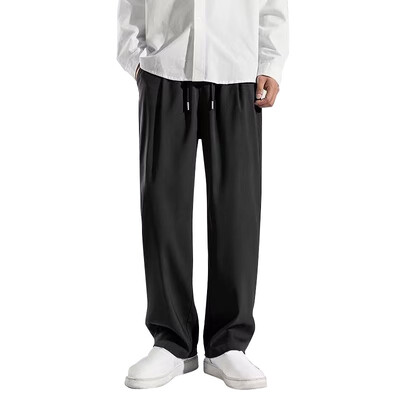 Ljetne tanke ravne široke, ležerne muške hlače s elastičnim strukom, ledena svila, prozračna prevlaka, široke nogavice, duge široke hlače, trenirka