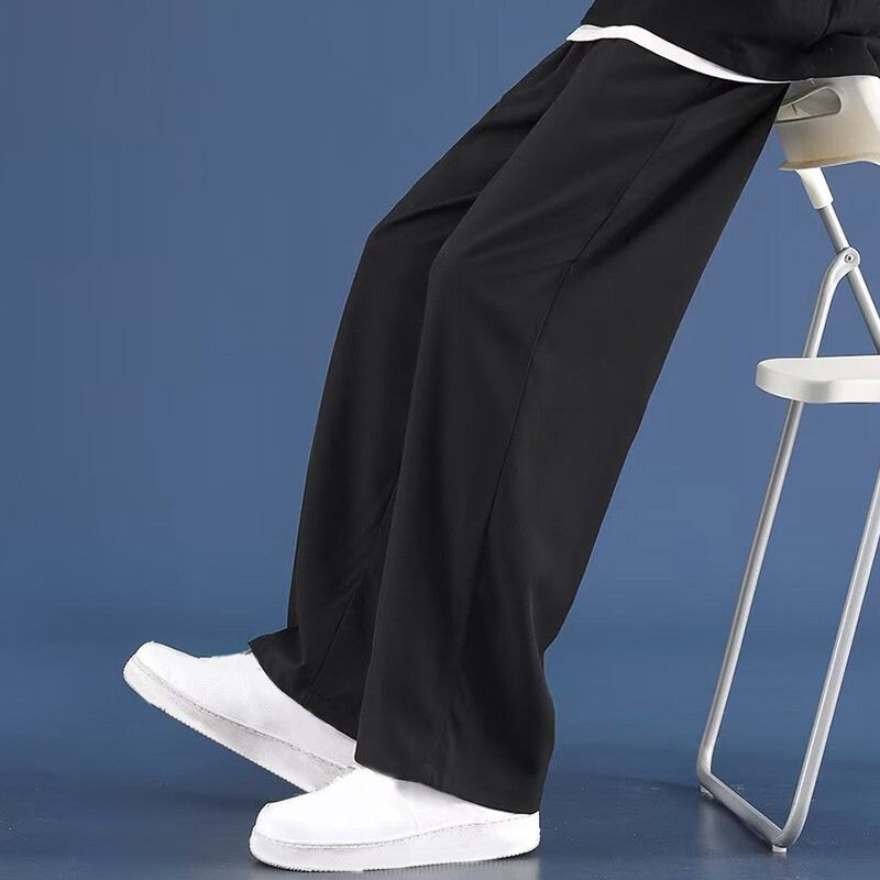 Ljetne tanke ravne široke, ležerne muške hlače s elastičnim strukom, ledena svila, prozračna prevlaka, široke nogavice, duge široke hlače, trenirka