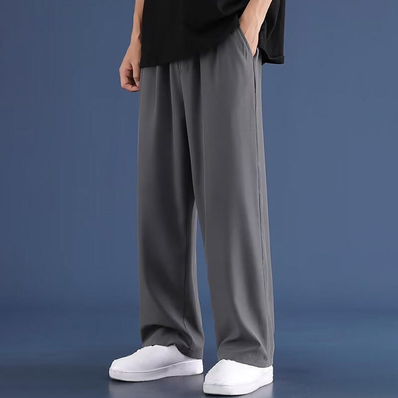 Ljetne tanke ravne široke, ležerne muške hlače s elastičnim strukom, ledena svila, prozračna prevlaka, široke nogavice, duge široke hlače, trenirka