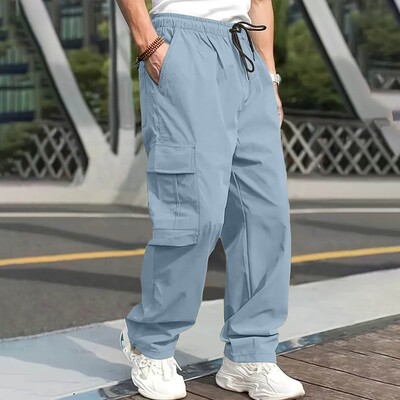Harajuku Oversized Cargo ejtőernyős nadrágok Őszi Férfi Utcai ruházat Vintage Y2k Hip Hop széles lábú kocogók táskás alkalmi melegítőnadrágok