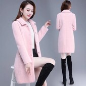 Jachetă de iarnă pentru femei 2022, haină lungă, lungă, imitație de nurcă, din lână, din catifea, din bumbac gros, căptușită, haină de lână, elegantă, roz