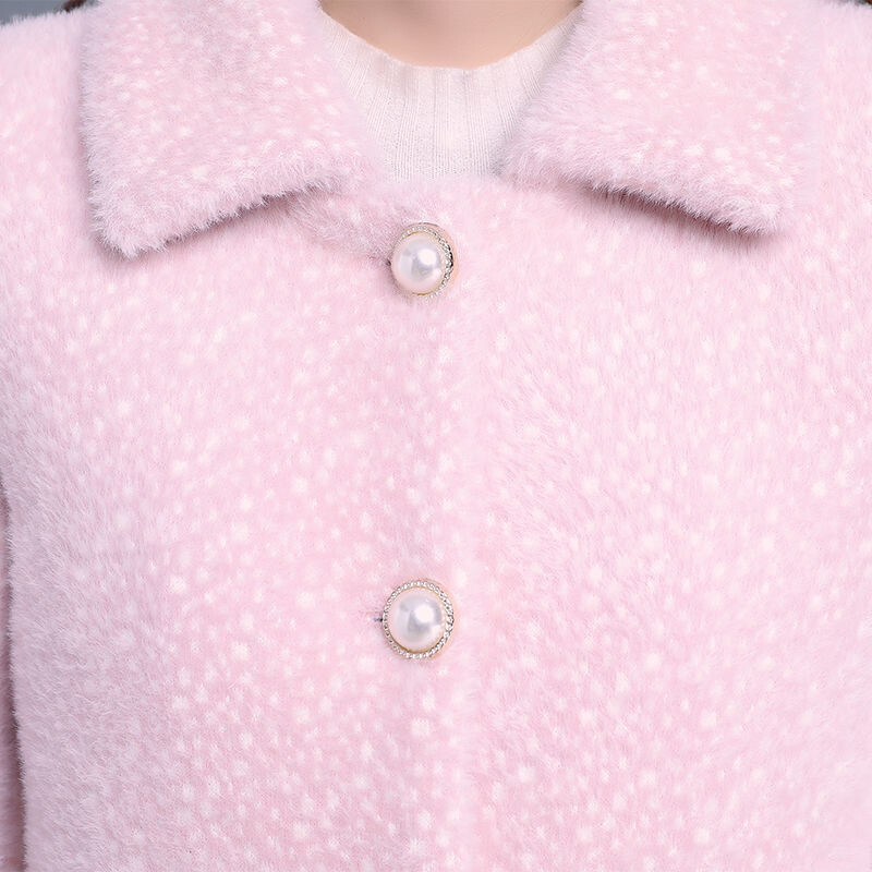 Jachetă de iarnă pentru femei 2022, haină lungă, lungă, imitație de nurcă, din lână, din catifea, din bumbac gros, căptușită, haină de lână, elegantă, roz