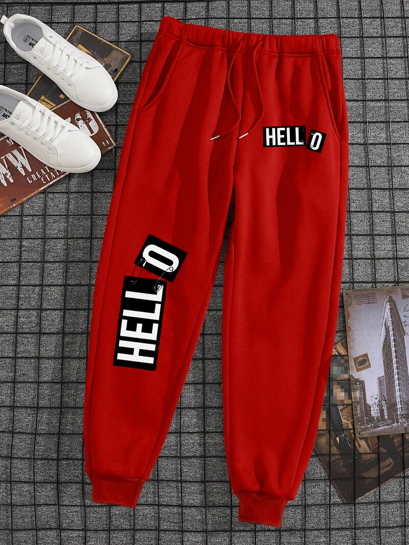 Sveiki Jautra vēstule Vīriešu sieviešu skriešanas bikses pieguļošas āra bikses siltas ikdienas somas, skriešanas sporta bikses, kabatas garš treniņtērps pāris