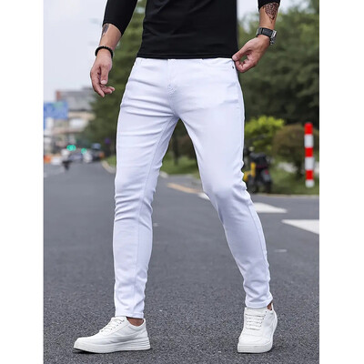 Jeans skinny stretch pentru bărbați noi, pantaloni slim fit din denim, alb, negru, albastru, îmbrăcăminte de marcă masculină, mărimea 27-36