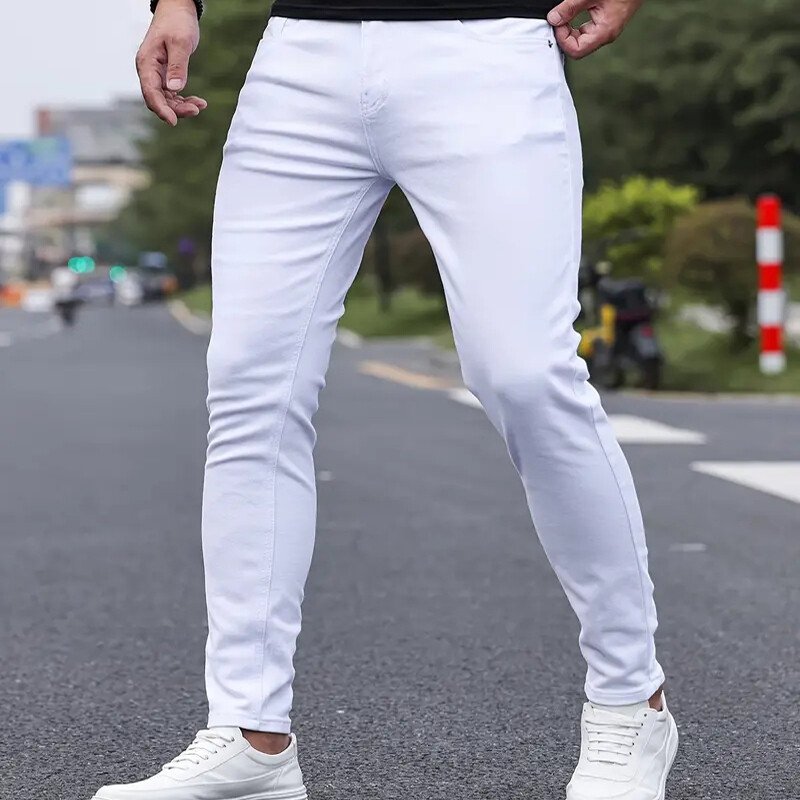 Jeans skinny stretch pentru bărbați noi, pantaloni slim fit din denim, alb, negru, albastru, îmbrăcăminte de marcă masculină, mărimea 27-36