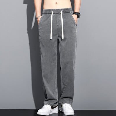 Pánske nové letné vrecovité rovné nohavice so širokými nohavicami, sťahovateľné s elastickým pásom, ležérne nohavice, tenké mäkké lyocellové džínsy, plus veľkosť